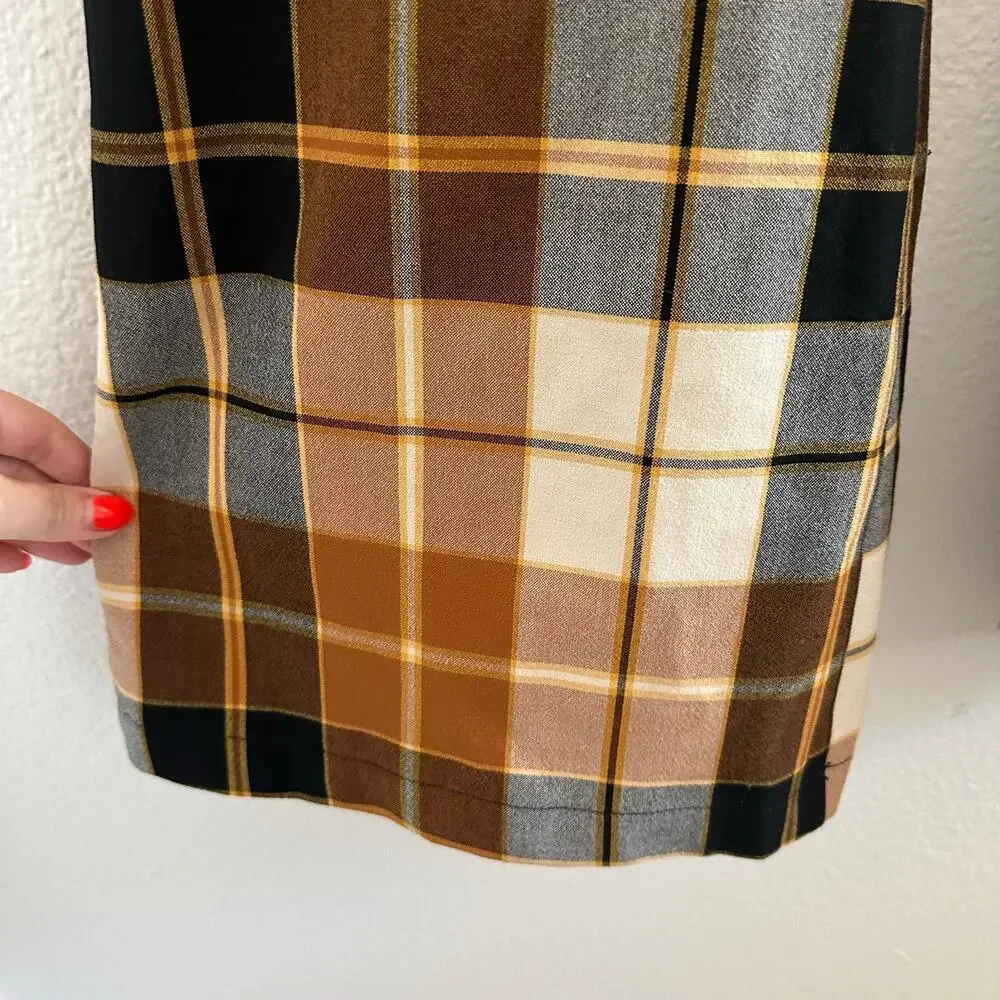 Free People Plaid High Waist Jules Retro Flare Pants Brown Combo Size 4